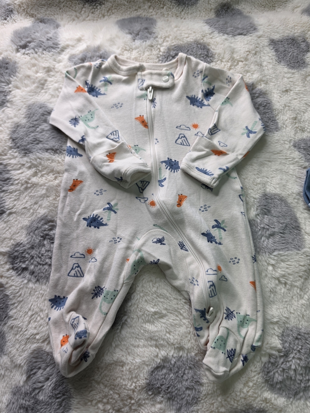 Carter's White Footed One-Piece with Multicolor Dinosaur Print